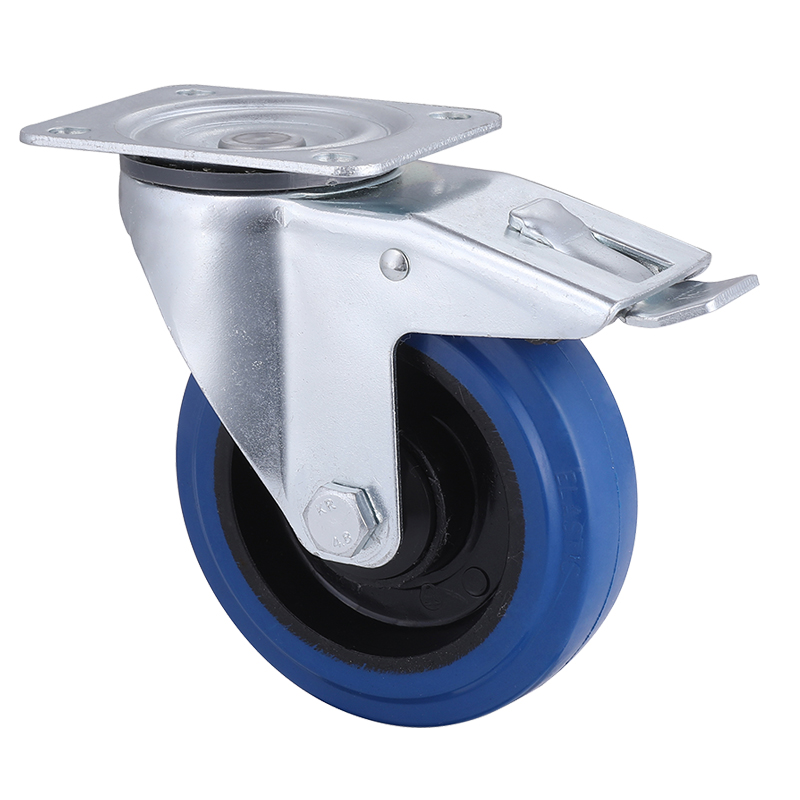 125mm Blue Elastic Rubber Swivel Castors with Total Brake for Flight Case